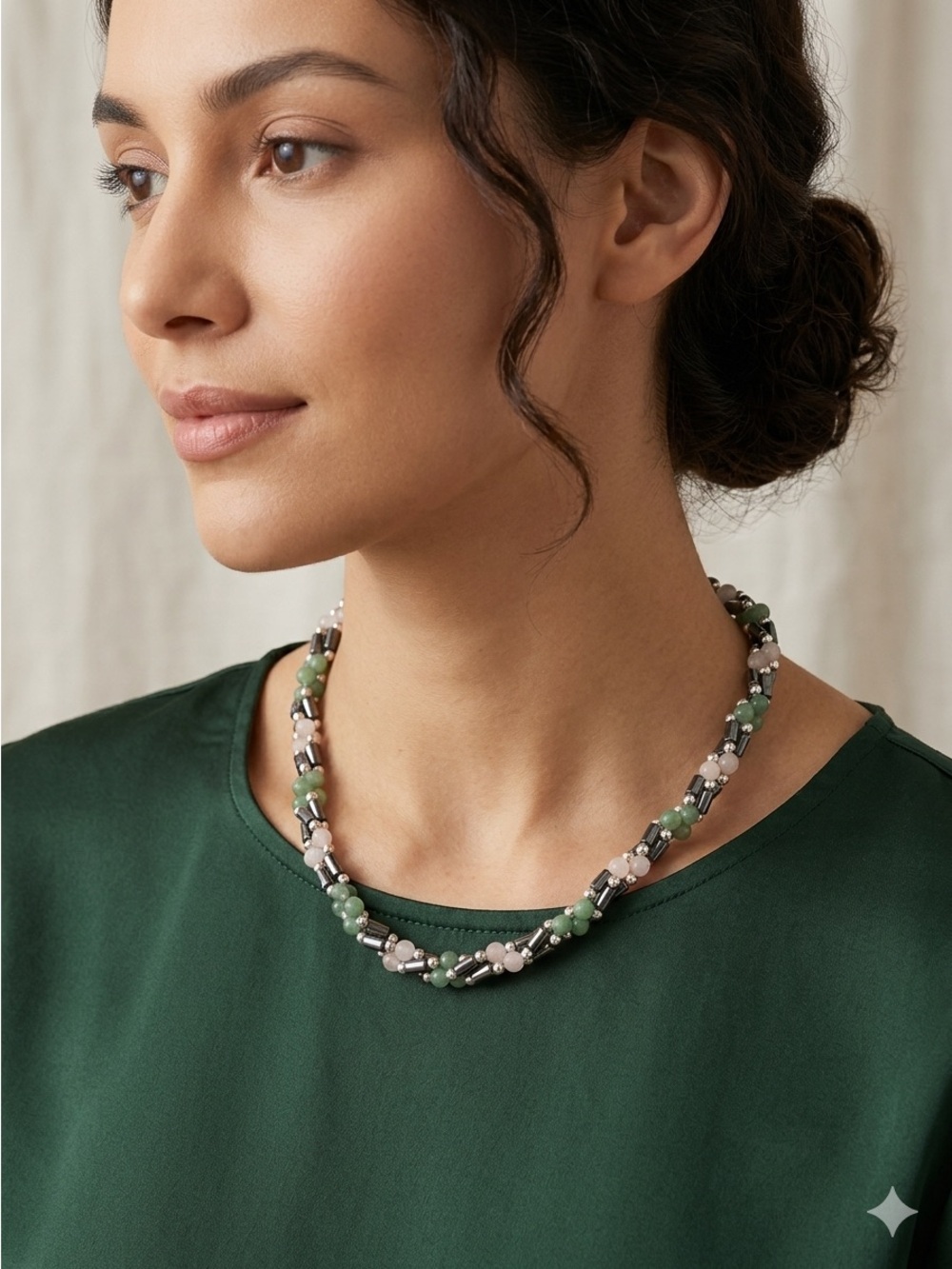 Handcrafted Green and Pearl Beaded Necklace